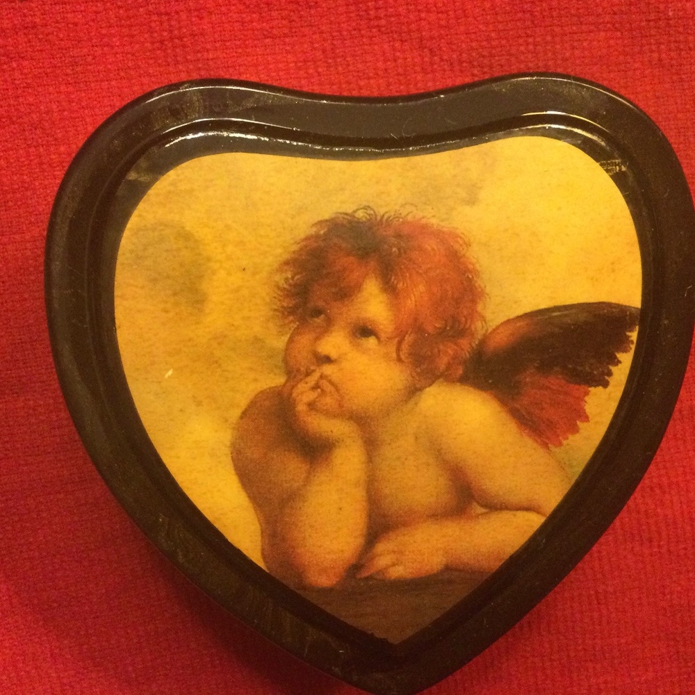 Lot of 3 Vintage 1970’s Thinking Cherub Angel Heart Trinket Box Lacquered